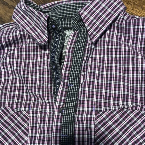 Purple Checkered Men's Dress Shirt - Picture 3 of 7